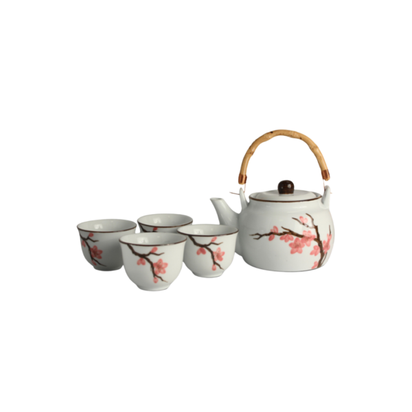 Set cherry blossom, ceramica tetera + 4 vasos